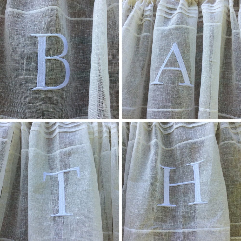 BATH Embroidered Cafe Curtains x 4 Set - Linen and Letters