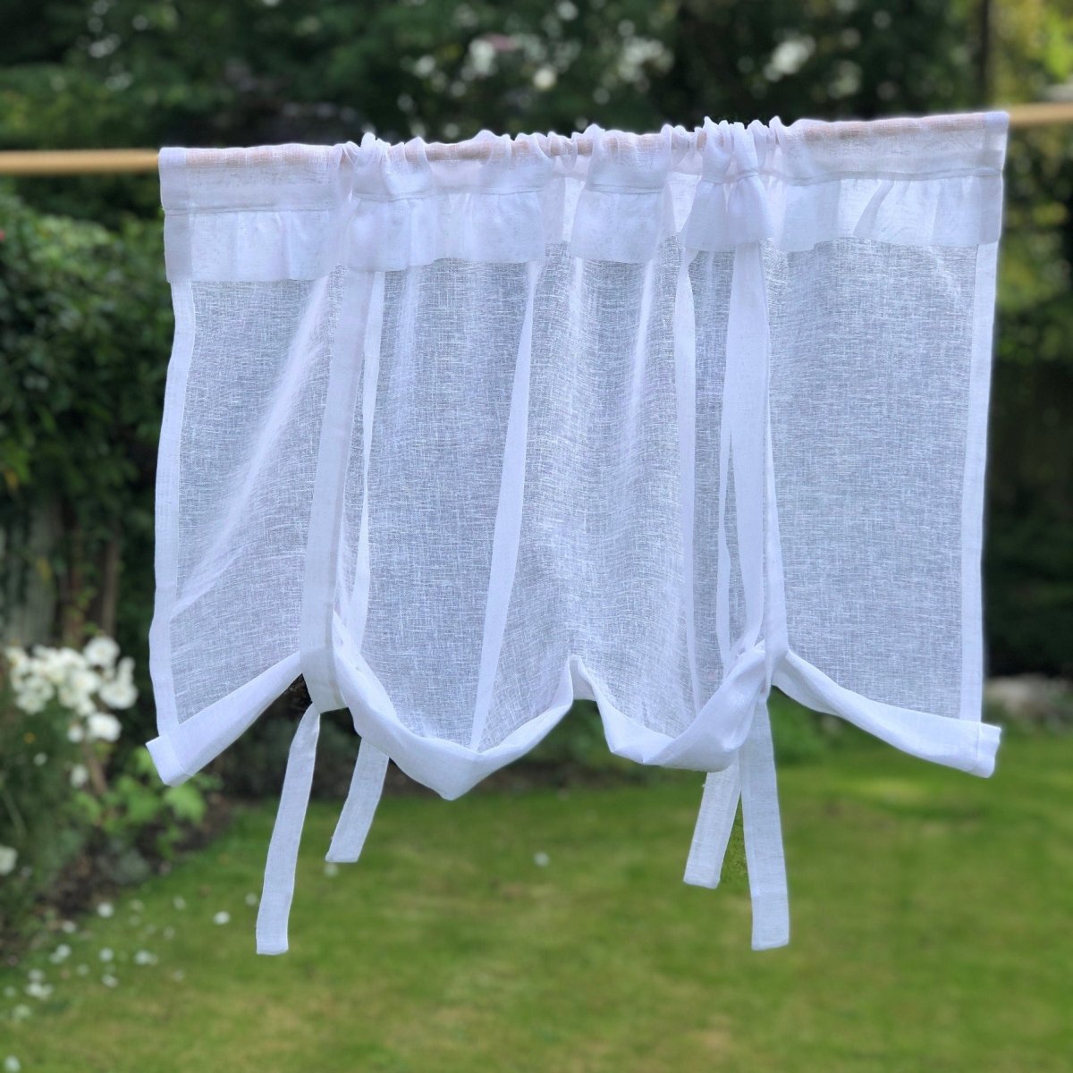 Bathroom Ruffle Sheer Linen Tie up Curtain - Linen and Letters