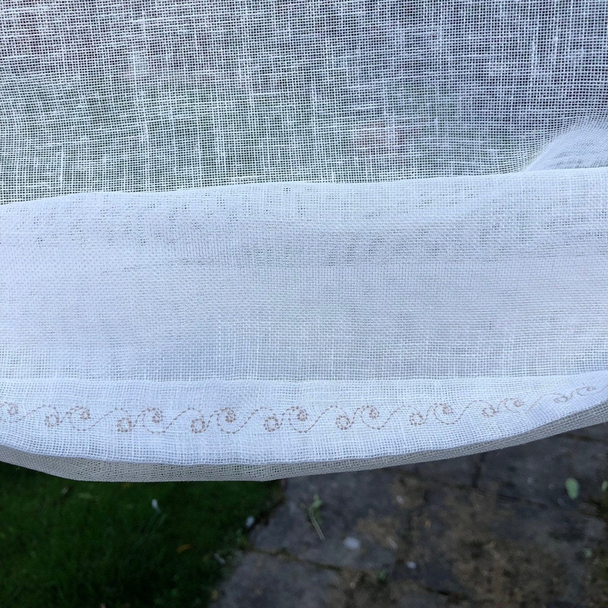 Bewsey Sheer Fleur de Lis Ivory Linen Tie Up Curtain - Linen and Letters