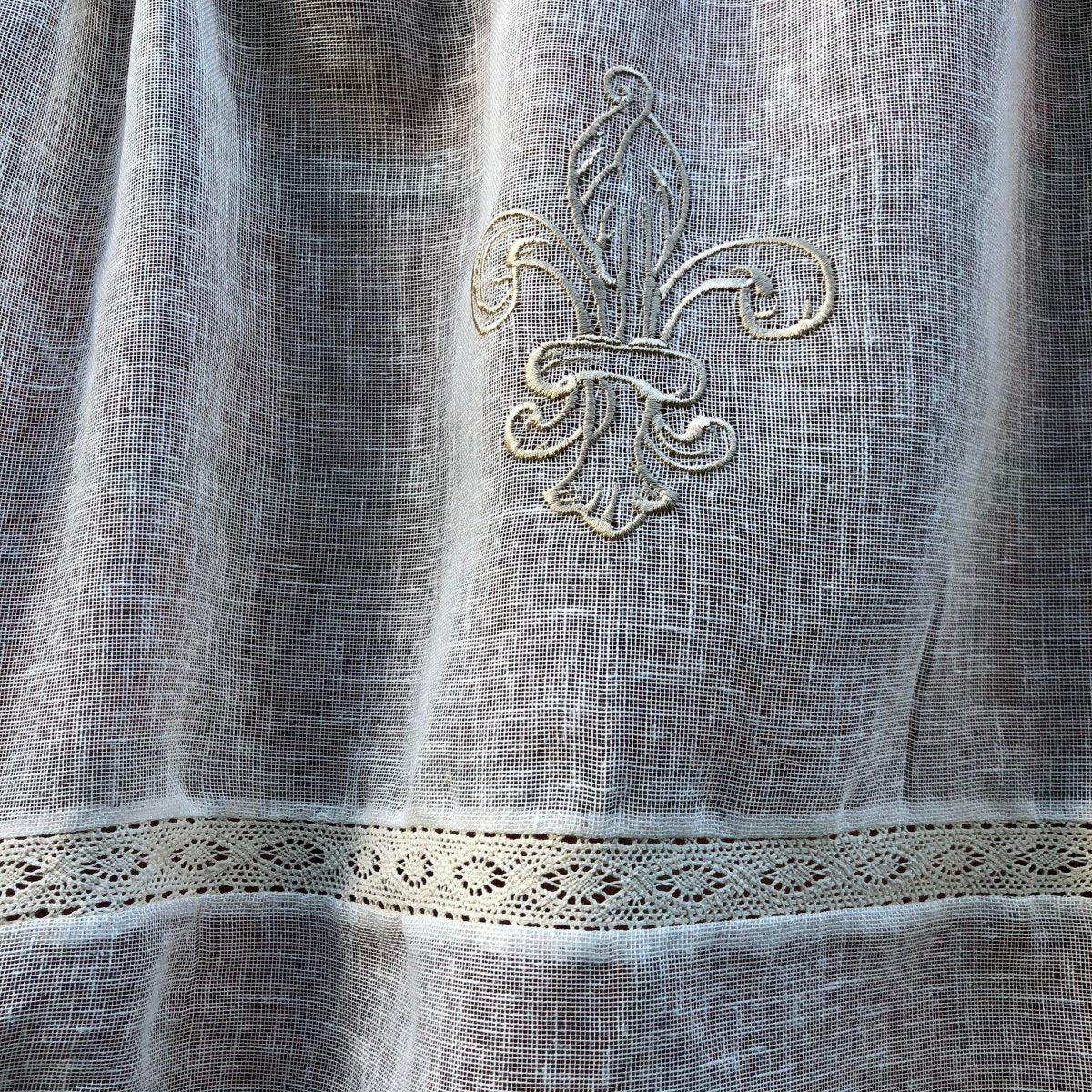 Bewsey Sheer Fleur de Lis Ivory Linen Tie Up Curtain - Linen and Letters