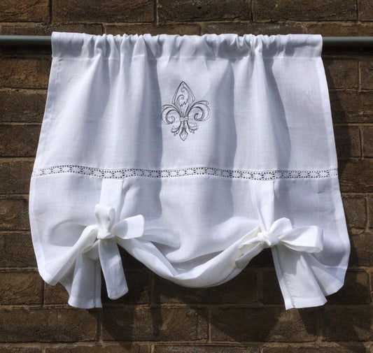 Bewsey Vintage Fleur de Lis Linen Tie Up Curtain - Linen and Letters