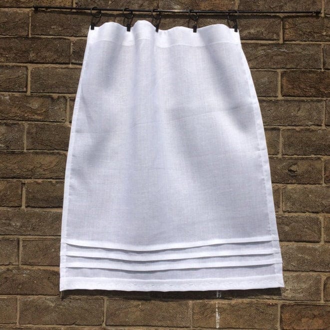 Birchwood White Linen Cafe Curtain with bottom decorative stitching - Linen and Letters