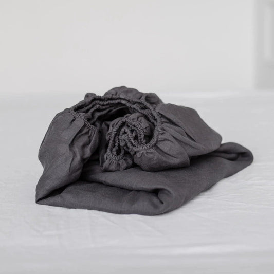 Charcoal Dark Grey 100% Linen Fitted Sheet - Linen and Letters