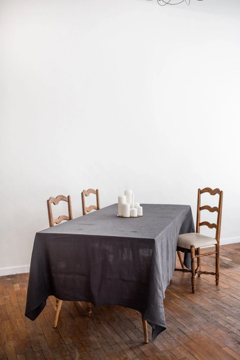 Charcoal Dark Grey 100% Linen Tablecloth - Linen and Letters