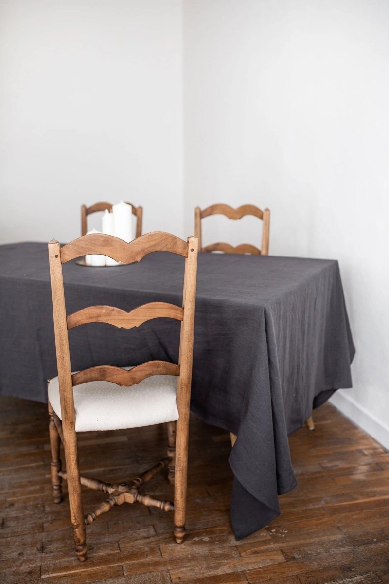 Charcoal Dark Grey 100% Linen Tablecloth - Linen and Letters