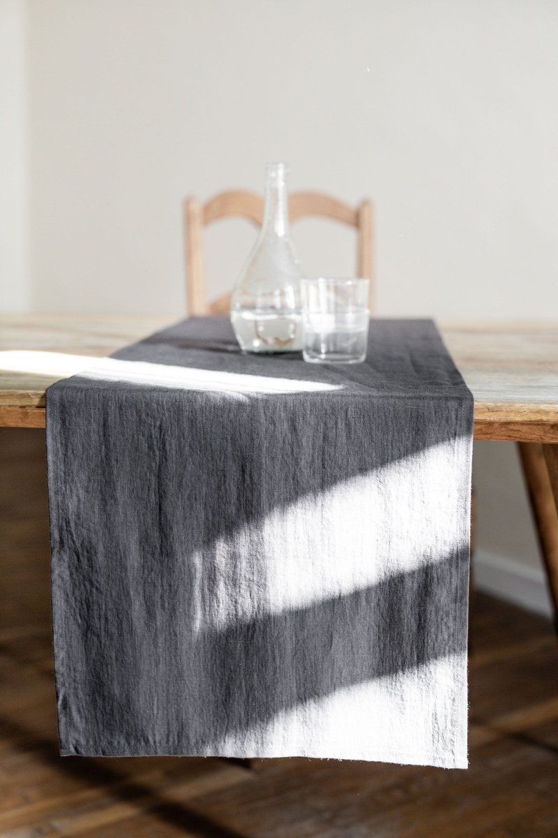 Charcoal Dark Grey Linen Table Runner - Linen and Letters
