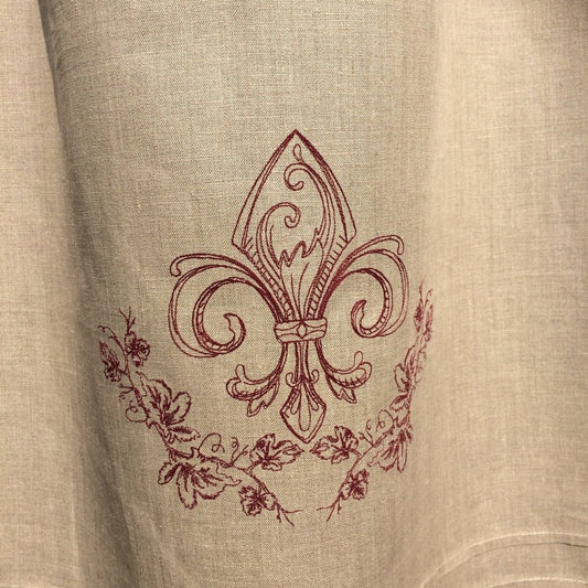 Chelsea Wine Fleur de Lis Linen Window Curtain - Linen and Letters