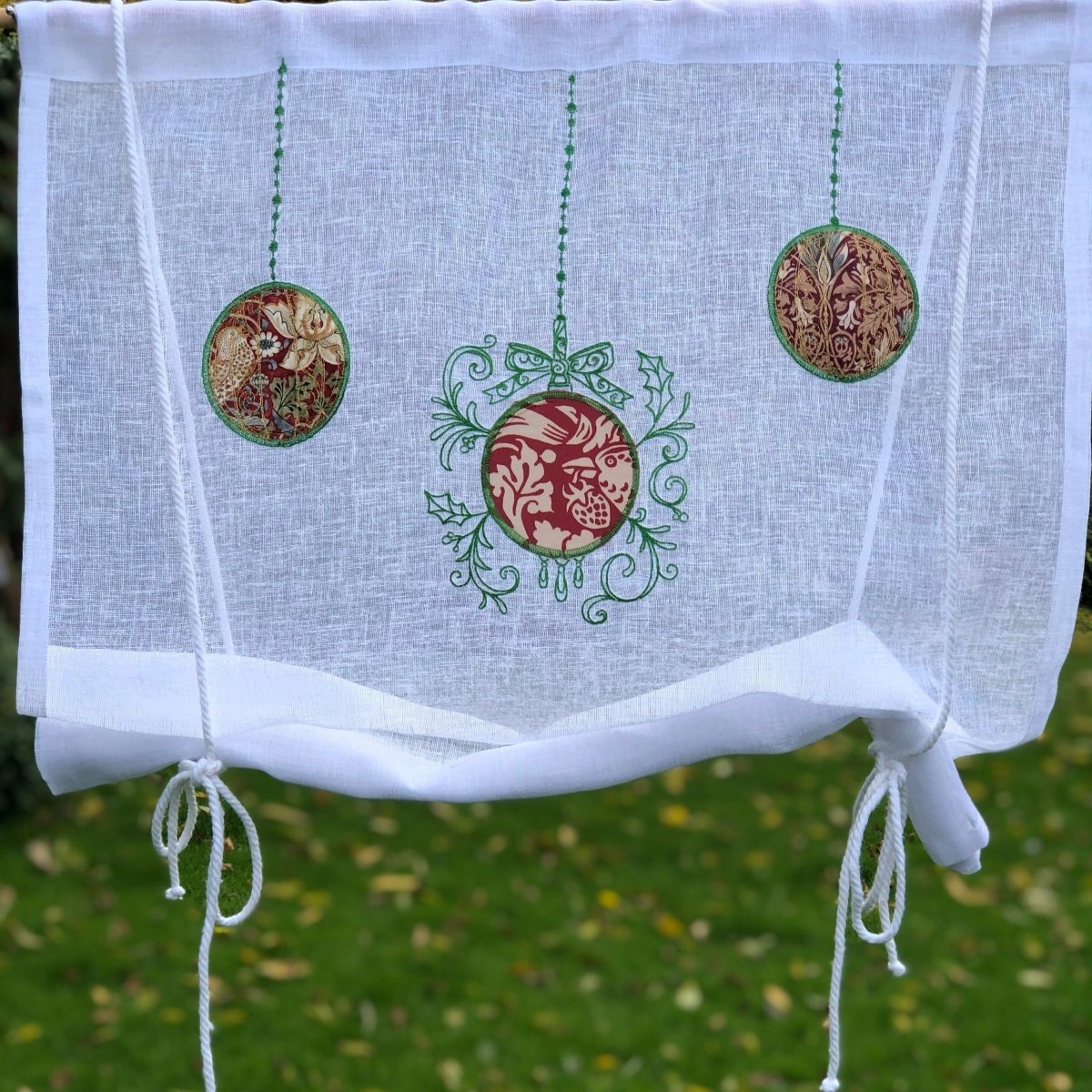 Christmas Baubles Tie Up Curtain - Linen and Letters