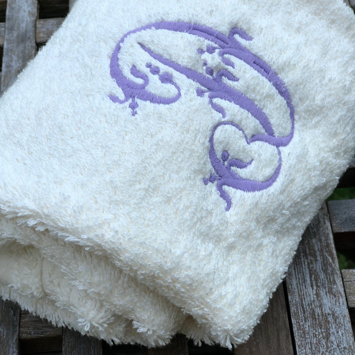 Cream Bathroom Towel with Embroidered Monogram - Linen and Letters