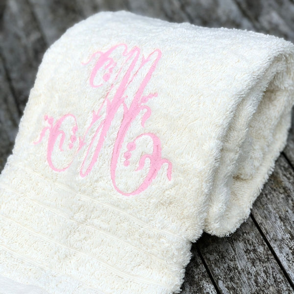 Victoria Embroidered Cotton Cream Bath Towel Set