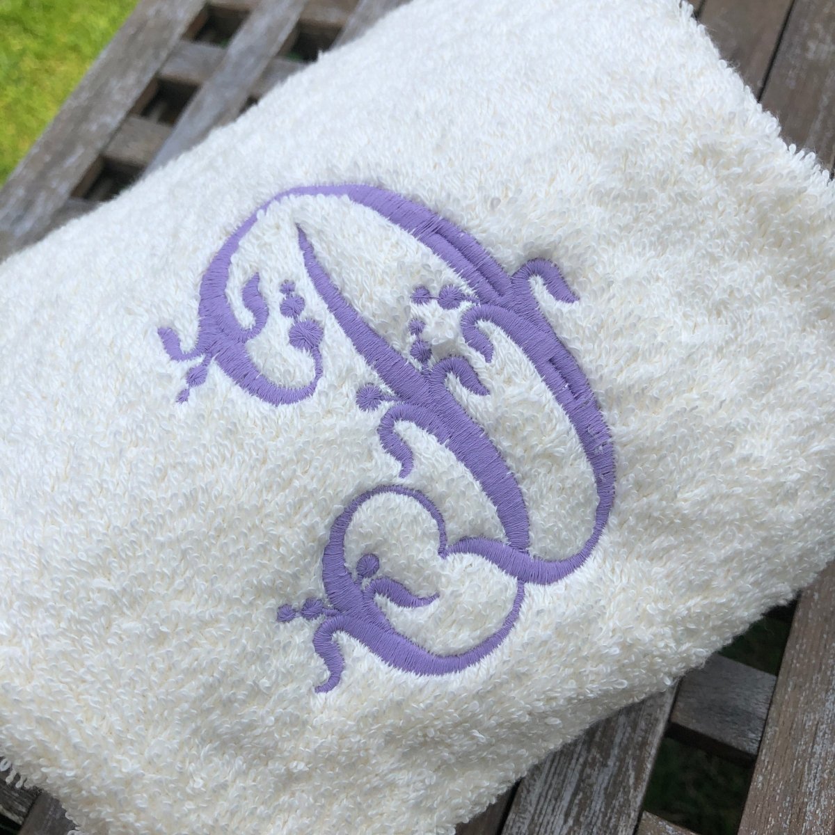 Cream Bathroom Towel with Embroidered Monogram - Linen and Letters