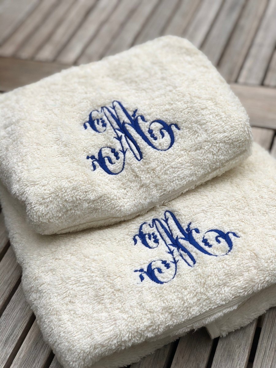 Cream Bathroom Towel with Embroidered Monogram - Linen and Letters