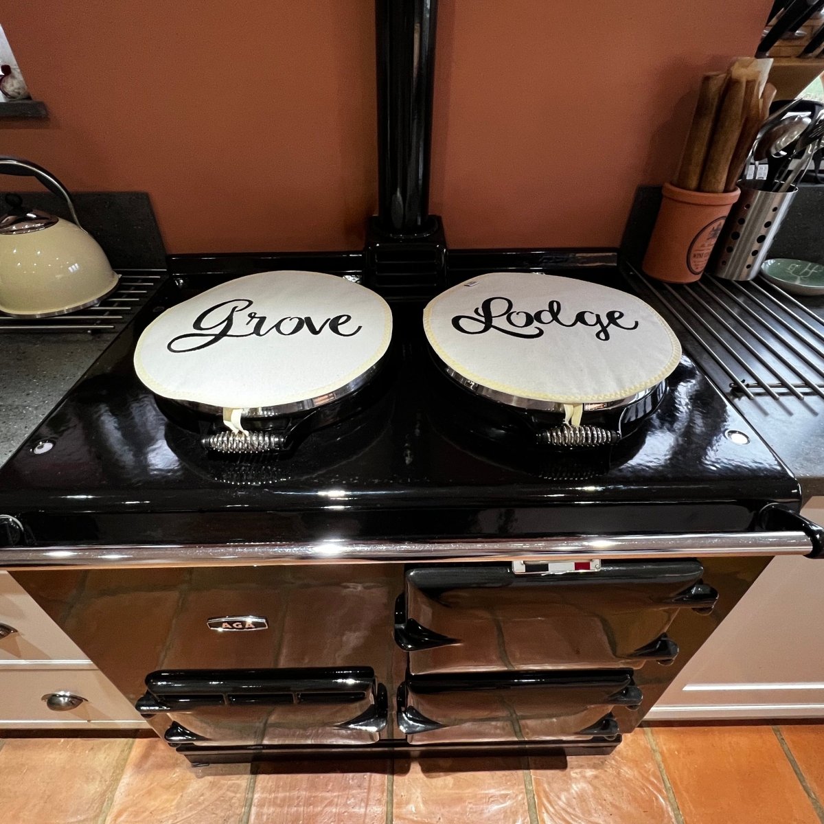 Cream Pair Personalised Bespoke Embroidered Aga Chef pads - Linen and Letters