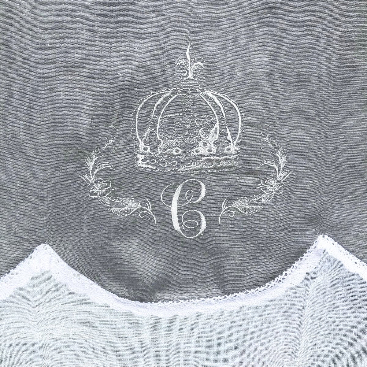 Crown Monogram Grey Linen Valance 52 inches tall - Linen and Letters