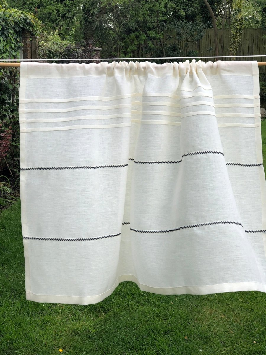 Culcheth Cream Pure linen French Bistro Curtain - Linen and Letters