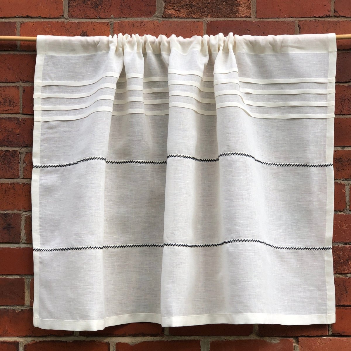 Culcheth Creamy Ivory Linen Cafe Curtain with decorative Stitching - Linen and Letters