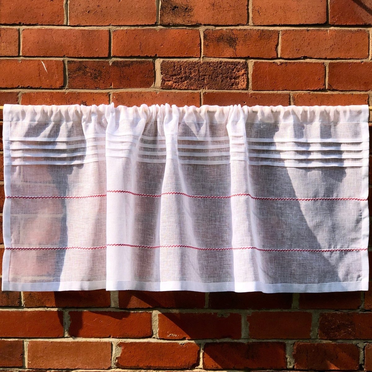 Culcheth Sheer linen window panel with decorative stitching - Linen and Letters