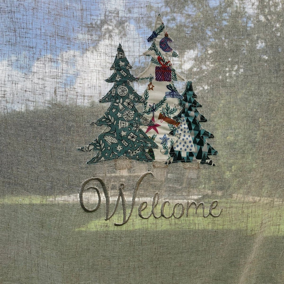 Daresbury Christmas Sheer Linen Front Door Curtain, Sidelight - Linen and Letters