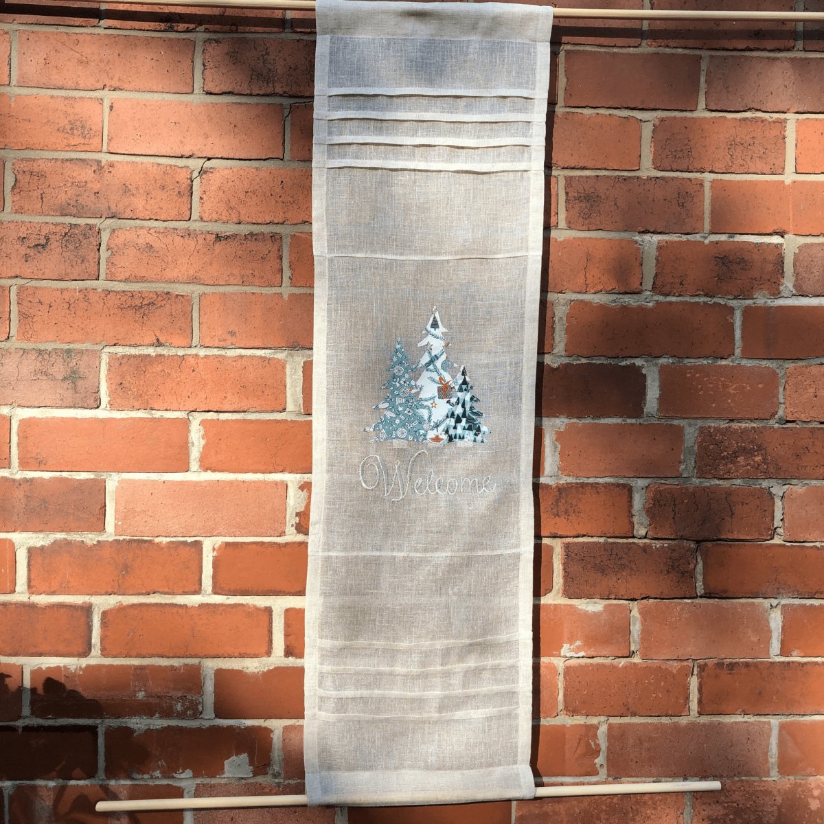 Daresbury Christmas Sheer Linen Front Door Curtain, Sidelight - Linen and Letters