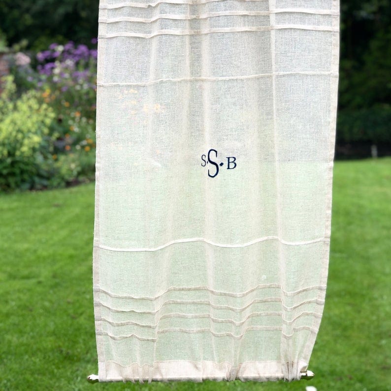 Daresbury Sheer Natural Linen Monogram Sidelight Door Curtain - Linen and Letters