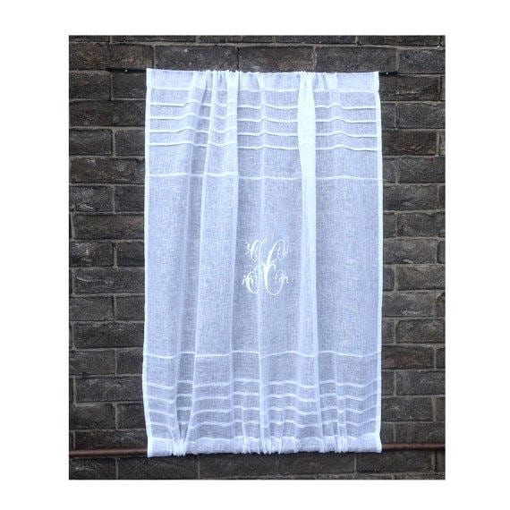 Daresbury sheer white linen monogram sidelight door net curtain - Linen and Letters