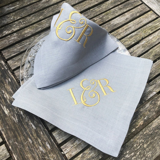 Duo Monogram Linen Napkins Modern Classic Embroidered Monogram - Linen and Letters