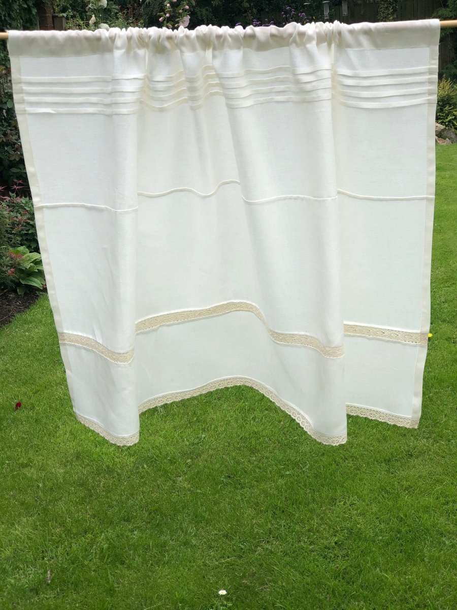 Eaton Cream Linen Lace Half Window Cafe Curtain - Linen and Letters