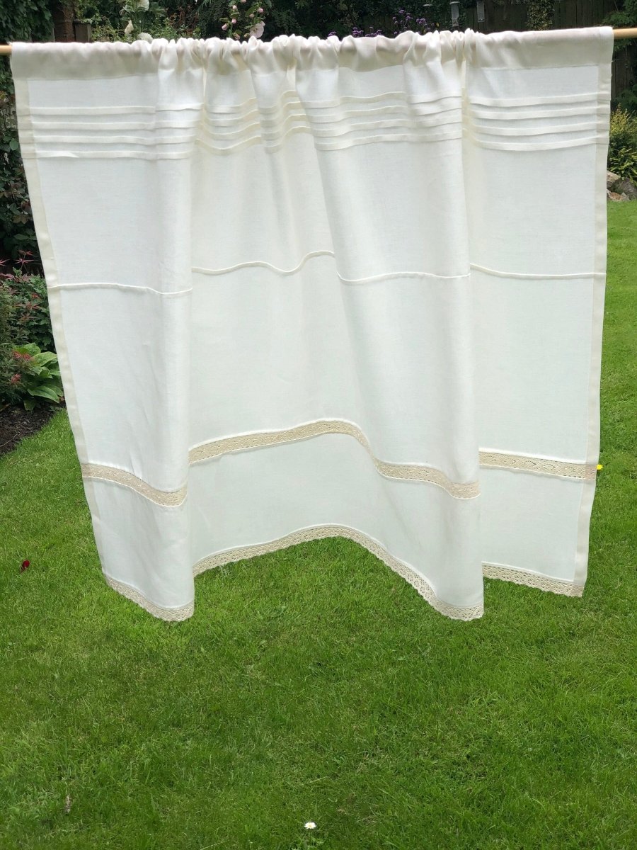 Eaton Cream Linen Lace Window Curtain - Linen and Letters