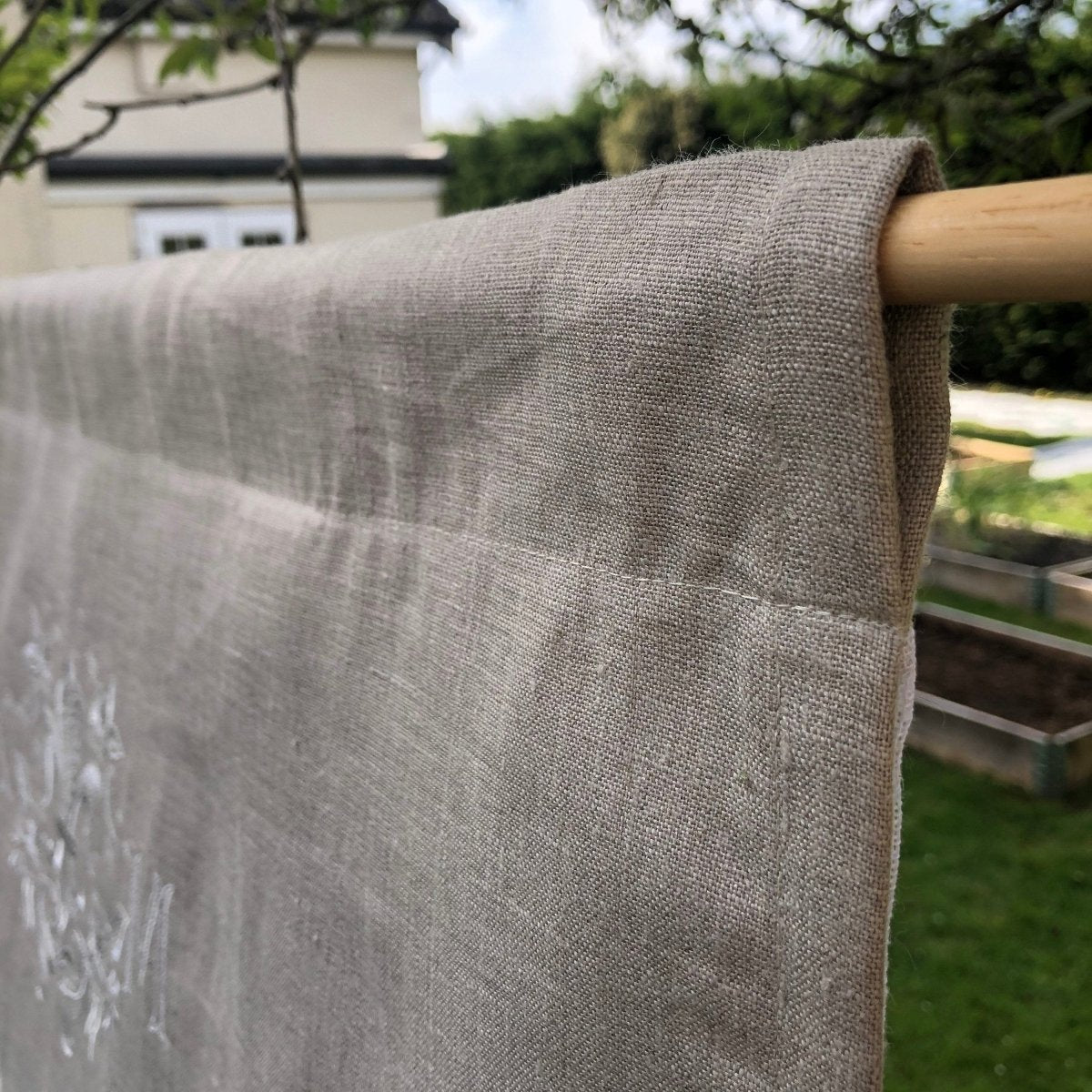 Flax Linen Monogram Valance with Check Trim - Linen and Letters