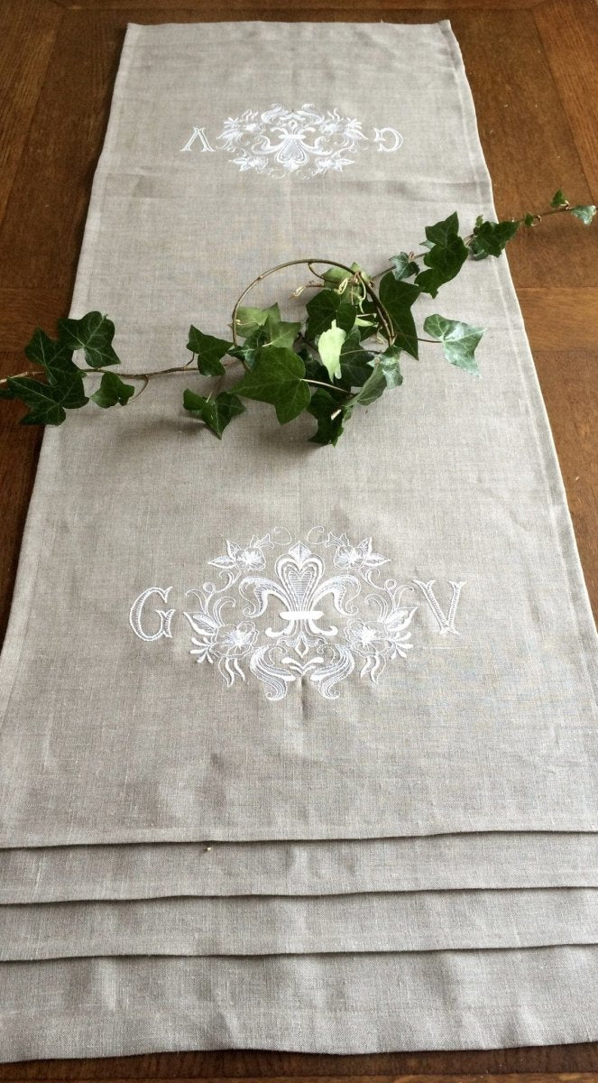 Fleur de Lis Table Runner or Topper - Linen and Letters