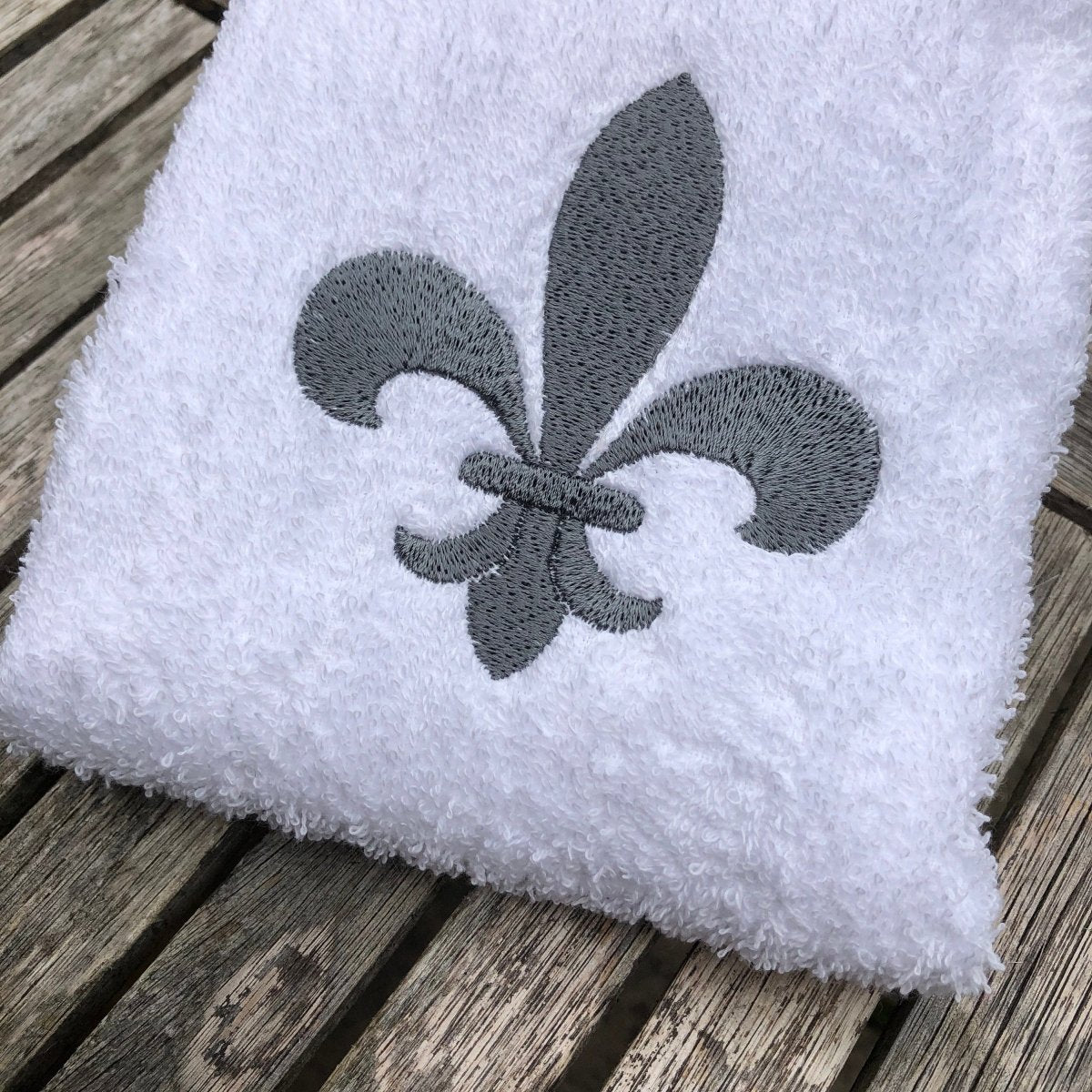 French Fleur de Lis Embroidered White Hand Towel - Linen and Letters