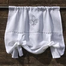 French Linen White Tie Up Shade with Fleur de lis Embroidery - Linen and Letters