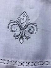 French Linen White Tie Up Shade with Fleur de lis Embroidery - Linen and Letters