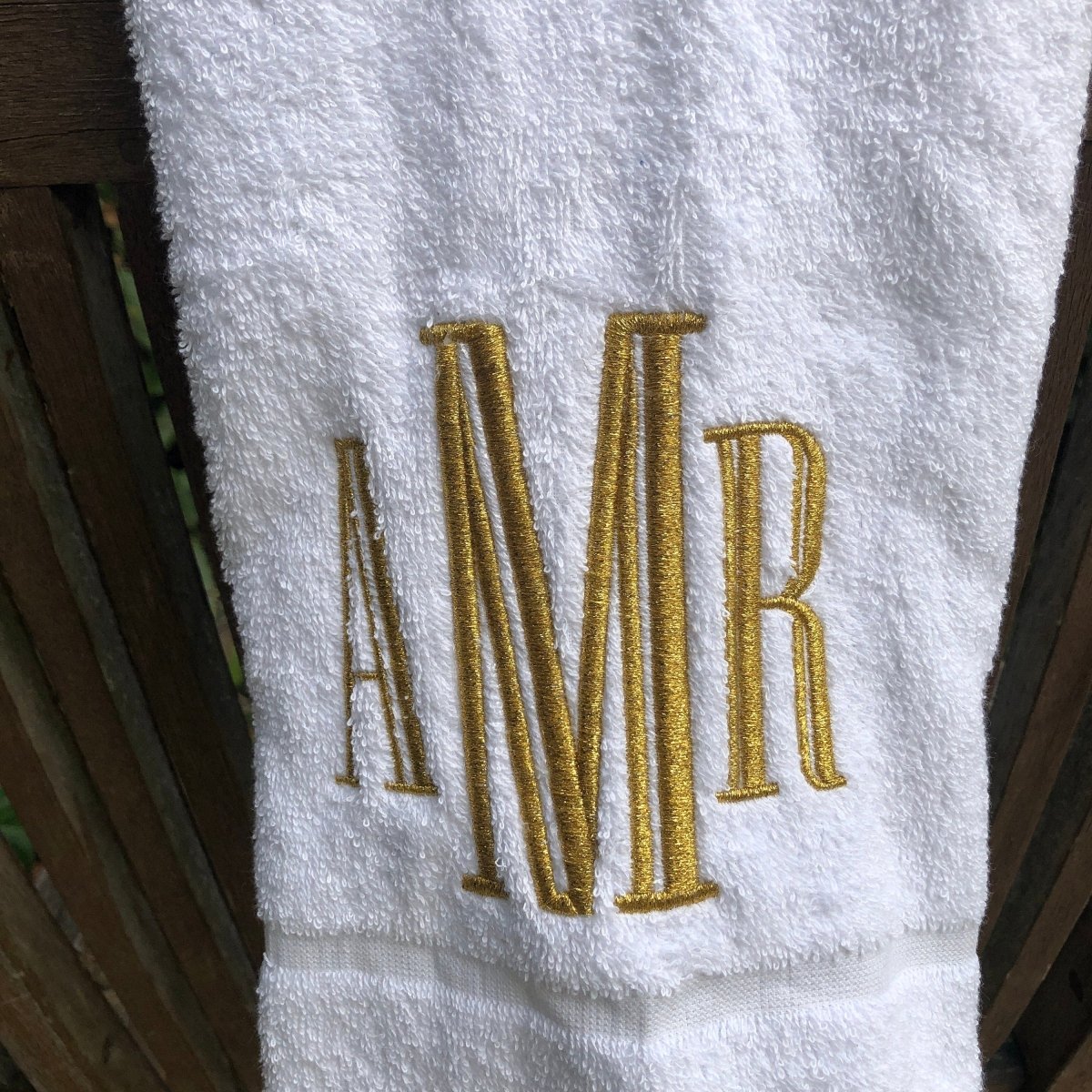 Gold Embroidered Monogram White Bathroom Towel - Linen and Letters