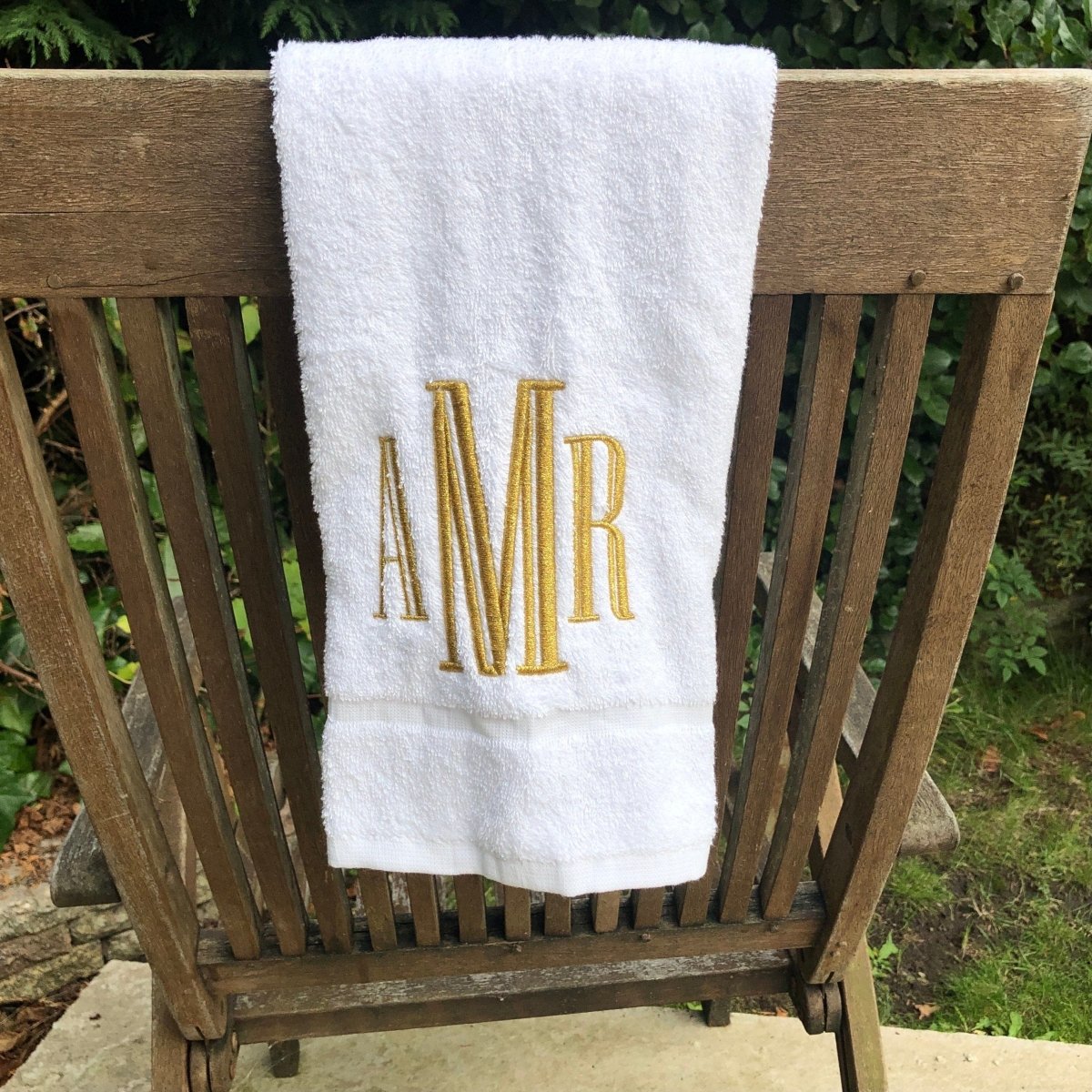 Gold Embroidered Monogram White Bathroom Towel - Linen and Letters