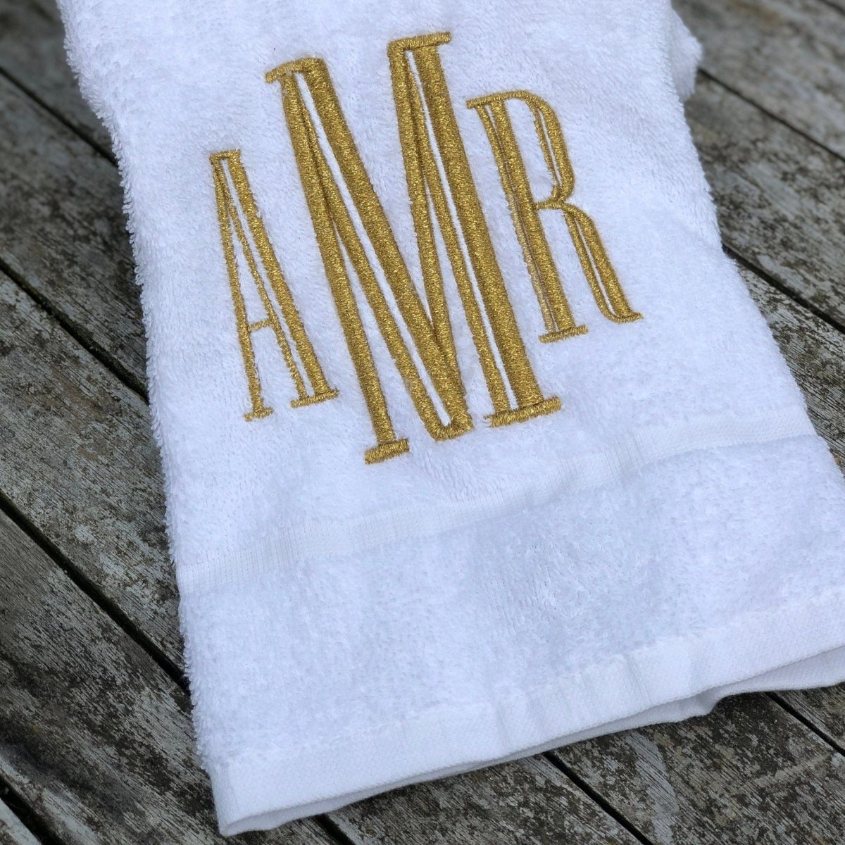 Gold Embroidered Monogram White Bathroom Towel - Linen and Letters