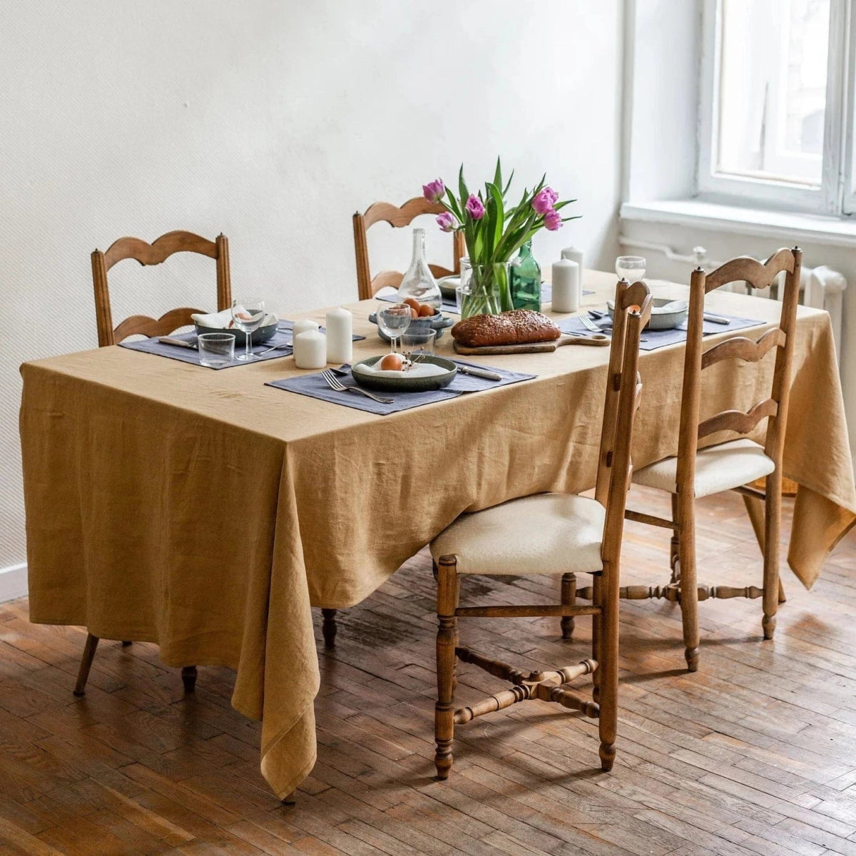 Golden Ochre 100% Linen Tablecloth - Linen and Letters