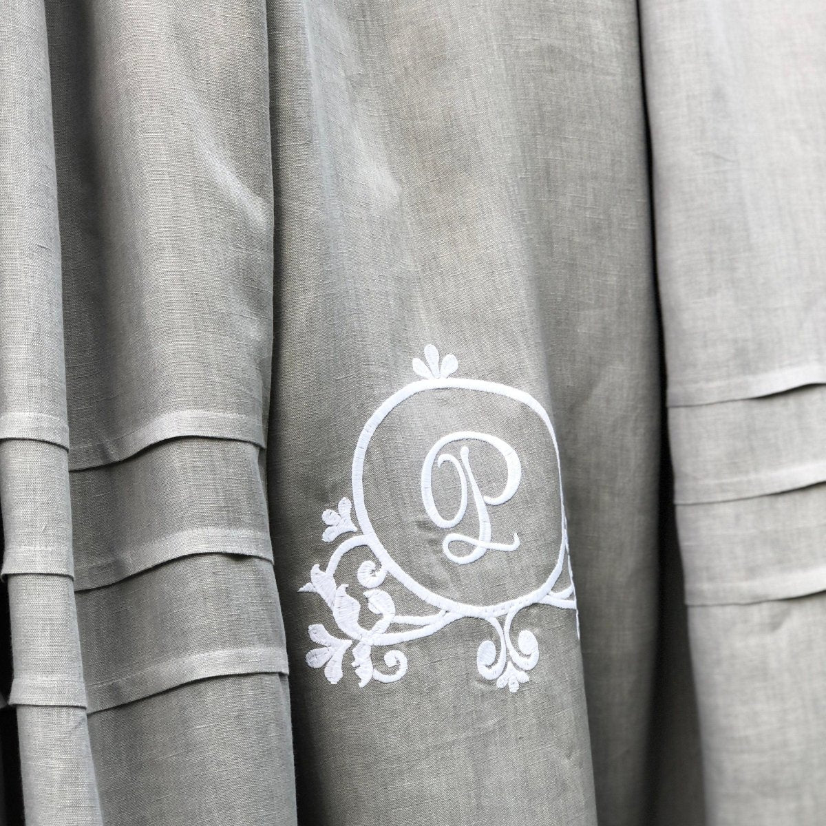 Grey Linen Lace Monogram Shower Curtain - Linen and Letters