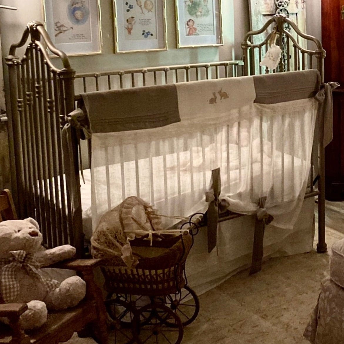 Heirloom Baby Crib Rail Cover - Linen and Letters
