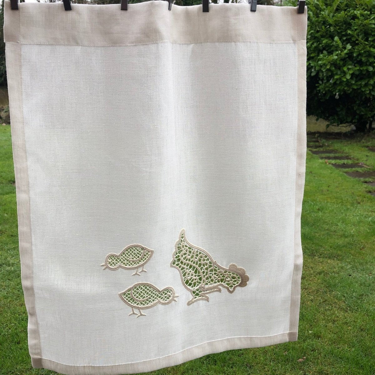 Hen with Chicks Linen Cafe Curtain - Linen and Letters