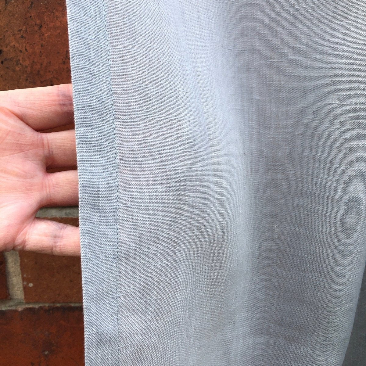 Hoole Grey Linen Hemstitch Small Tie Top Curtain - Linen and Letters