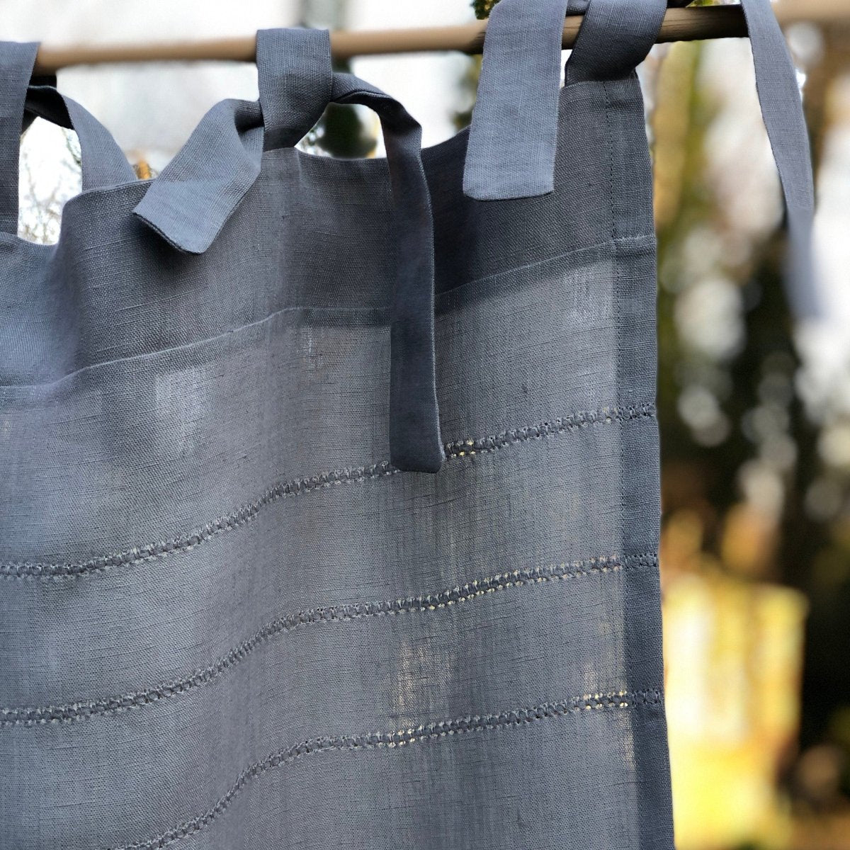 Hoole Grey Linen Hemstitch Small Tie Top Curtain - Linen and Letters