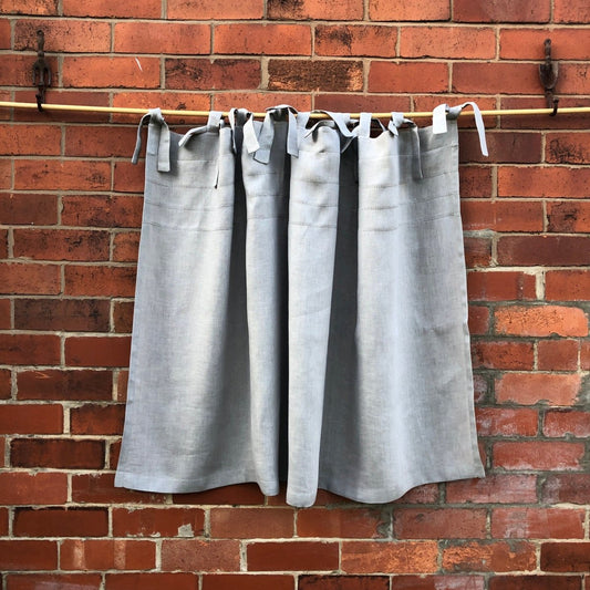 Hoole Grey Linen Hemstitch Small Tie Top Curtain - Linen and Letters