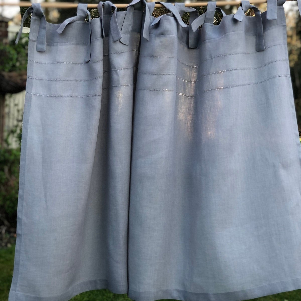 Hoole Grey Linen Hemstitch Small Tie Top Curtain - Linen and Letters