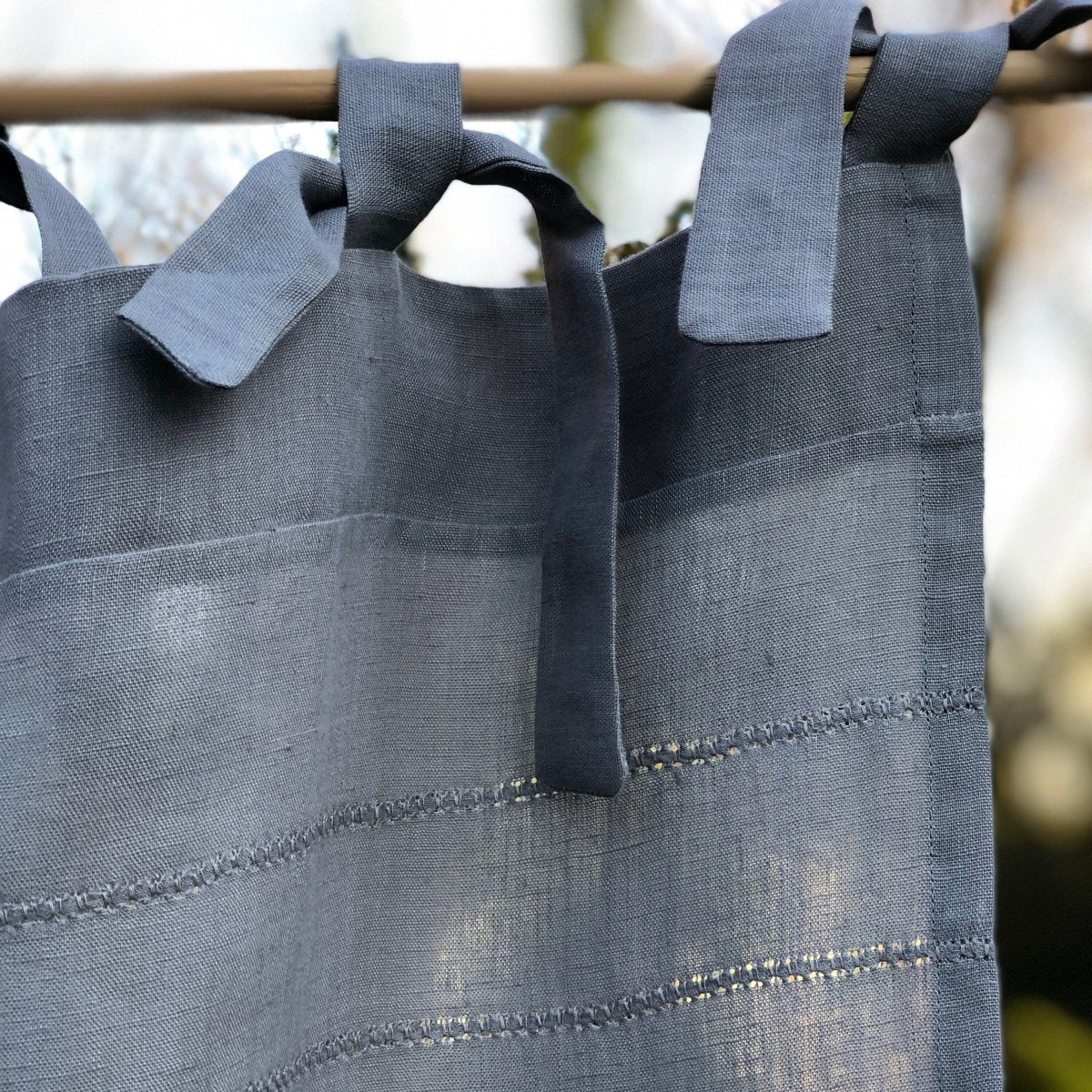 Hoole Grey Linen Tall Hemstitched Tie Top Curtain - Linen and Letters