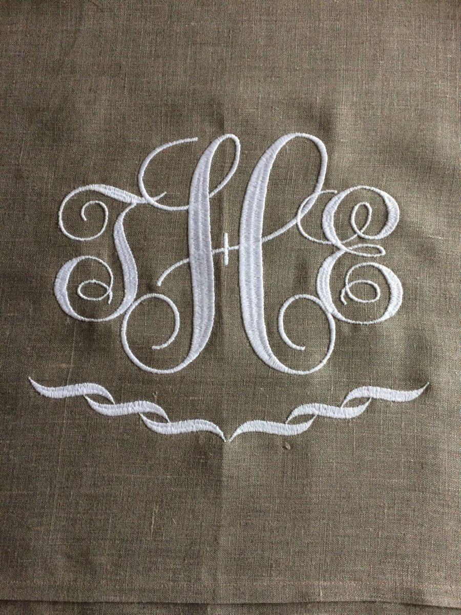 Interlocking Embroidered Monogram Table Runner & optional Napkin Set - Linen and Letters