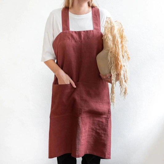 Japanese Cross Linen Apron - Linen and Letters