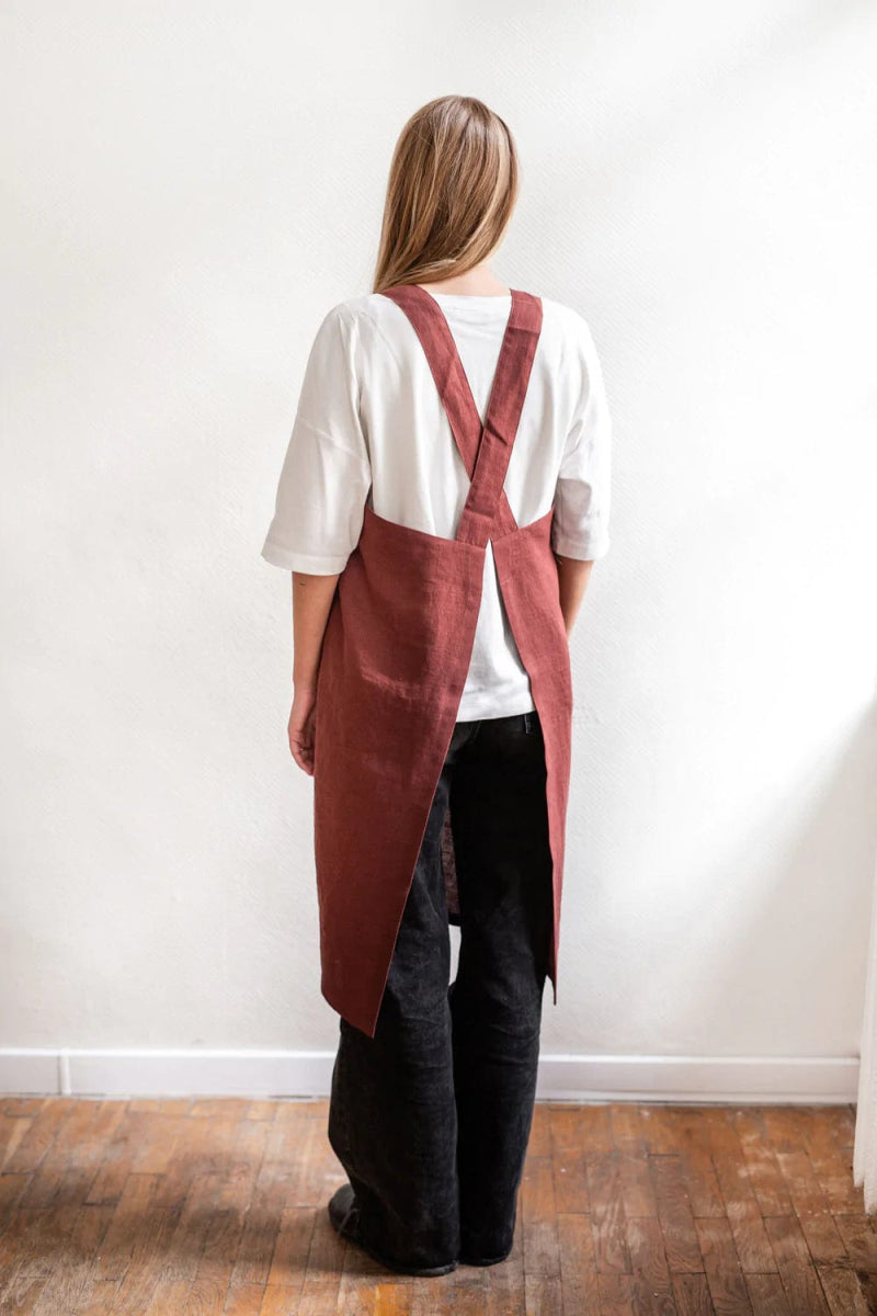 Japanese Cross Linen Apron - Linen and Letters