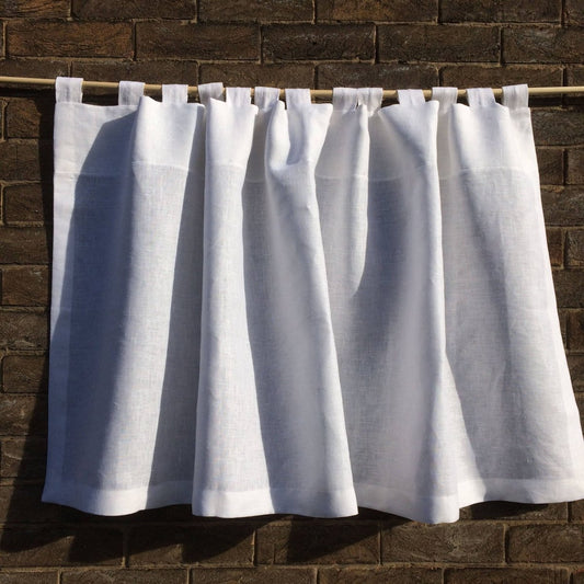 Leigh 100% White Linen Looped Tabs Curtain Panel - Linen and Letters