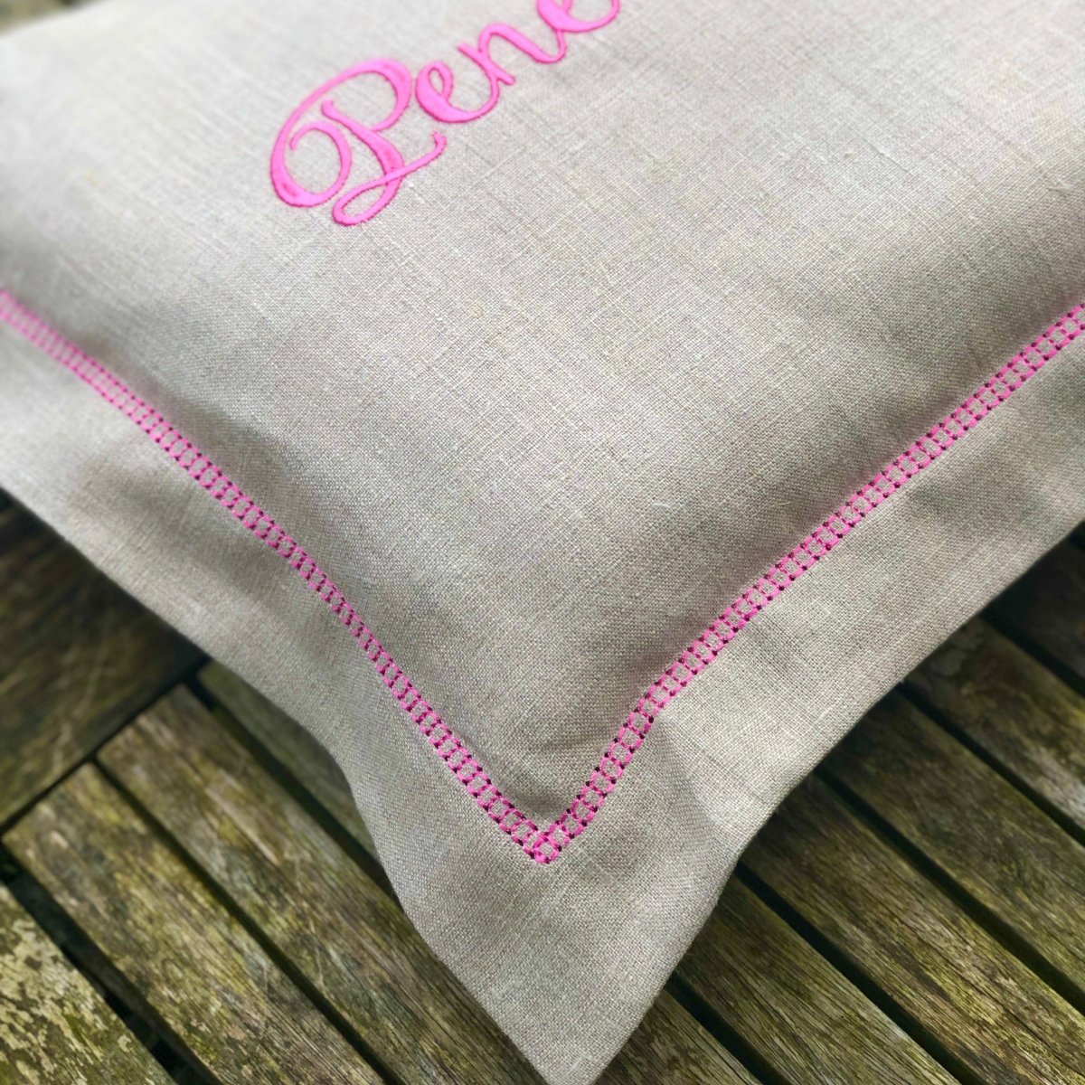 Linen Baby Cushion with Embroidered Name - Linen and Letters